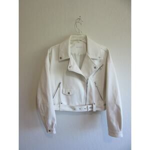 AVEC LES FILLES Anthropologie White M Faux Leather Moto Biker Jacket
